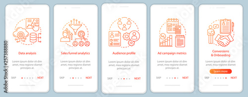 SMM metrics courses onboarding mobile app page screen vector tem