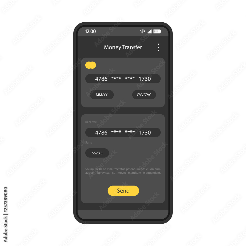 Money transfer app interface vector template Money transfer app interface vector template