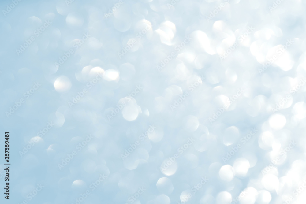 Abstract natural bokeh background in white and blue colors - obrazy, fototapety, plakaty 