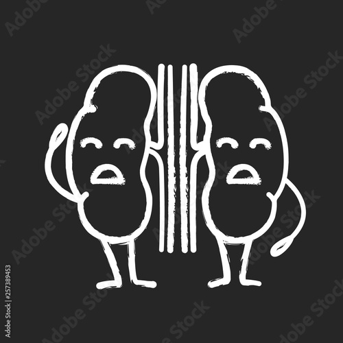 Sad human kidneys character chalk icon