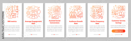 SMM metrics onboarding mobile app page screen with linear concep