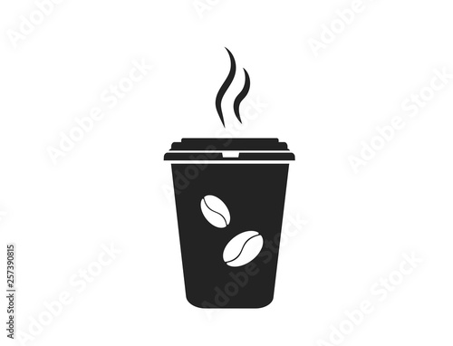 A glass of hot black coffee. Cafe icon. Street food.