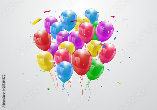 Happy Birthday balloons Colorful celebration background with confetti. - Vector