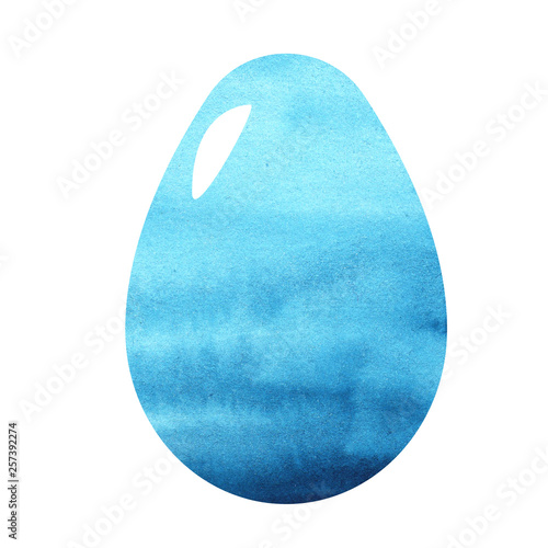 Illustration of an easter egg on a white watercolor background from light blue to dark blue