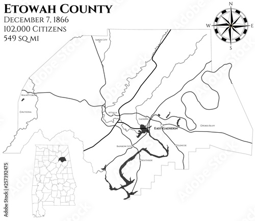 Large and detailed map of Etowah county in Alabama, USA photo