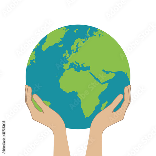 female hands hold planet earth vector illustration EPS10