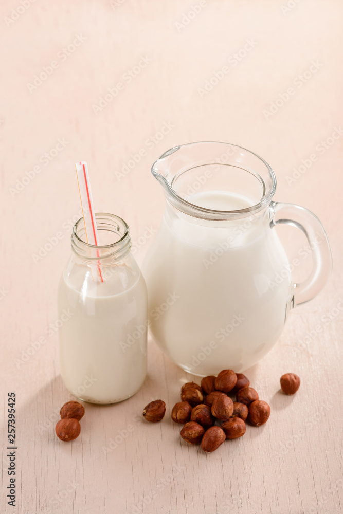 Bottle, jug of hazelnut milk Bottle, jug of hazelnut milk