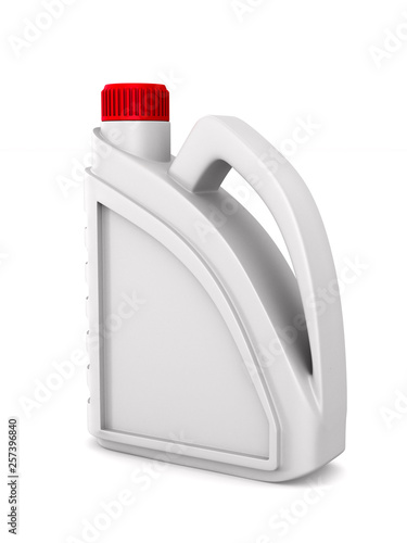 plastic canister motor oil on white background. Isolated 3D illustration