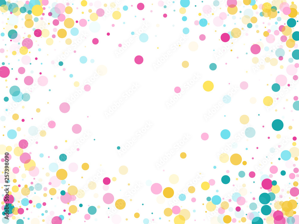 Memphis round confetti festive background in cyan blue, pink and yellow. Childish pattern vector. Memphis round confetti festive background in cyan blue, pink and yellow. Childish pattern vector.