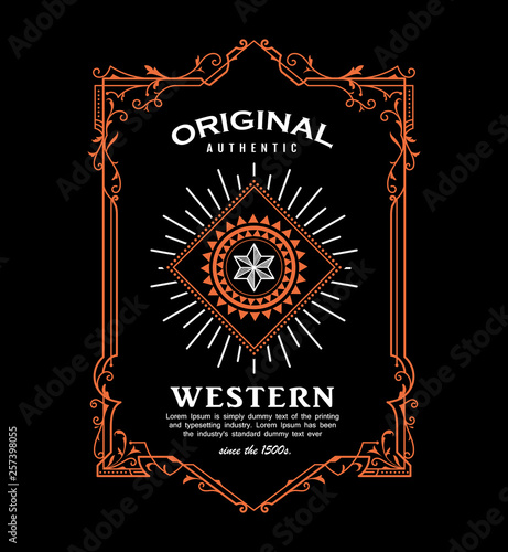 Antique frame western design label vintage border vector