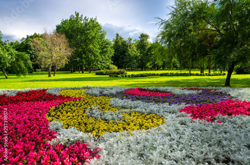 Beautiful open-air park with flower bed