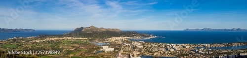 AERIAL PANORAMIC OF ALCUDIA AND PUERTO ALCUDIA, NORTH OF MALLORCA, BALEARES, SPAIN