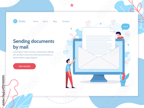 Sending documents by mail. Modern web banner. Business concept. Flat vector illustration.