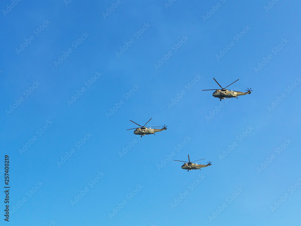 Airshow. Three QA33 flying in the blue sky Airshow. Three QA33 flying in the blue sky