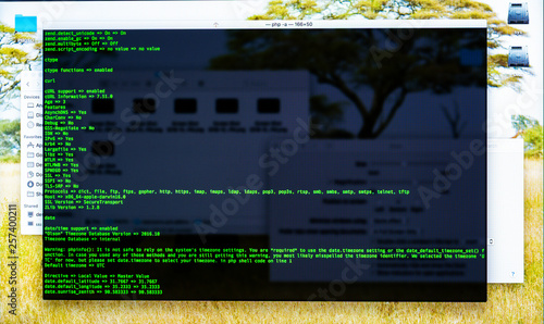 Command line interface on the desktop. Concept of the programmer's work. Information line flow