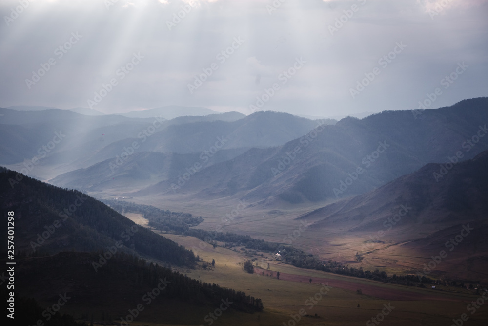 The beauty of a sunset the beauty of a valley in the Altai