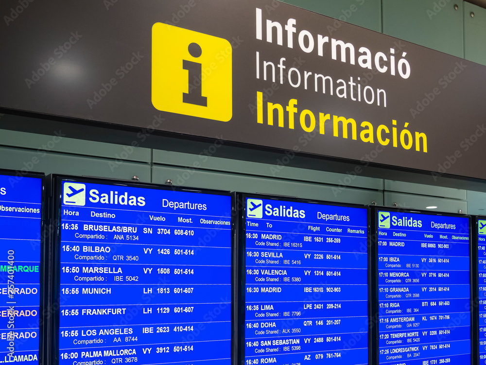 Fototapeta premium Flight Information Timetable board Airline flight detail at airport
