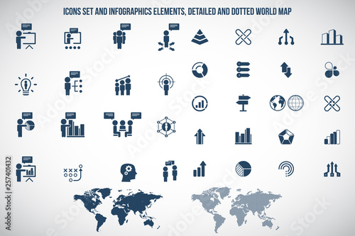 Universal business management, training and human resources icon set. Universal icons for web and mobile. Vector.	
