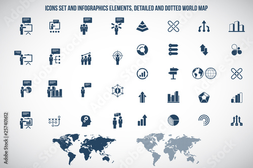 Universal business management, training and human resources icon set. Universal icons for web and mobile. Vector.	