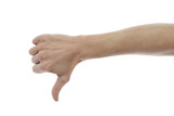 Hand showing dislike on white isolated background.
