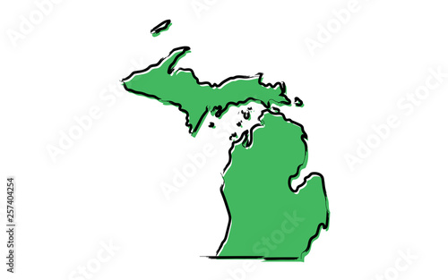 Stylized green sketch map of Michigan