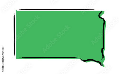 Stylized green sketch map of South Dakota