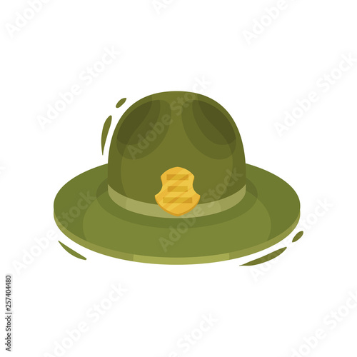 Green bowler hat policeman. Professional cap concept.