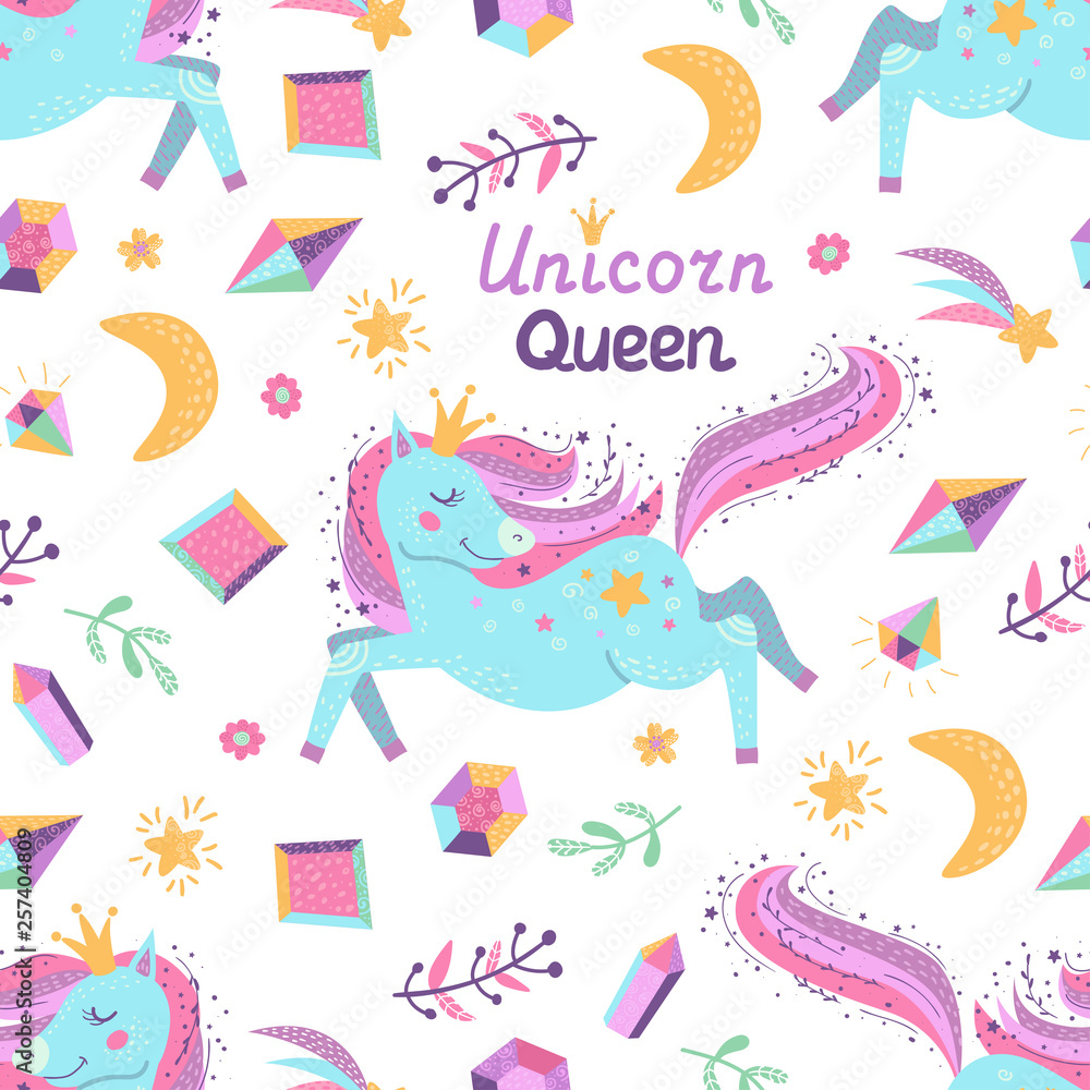Fototapeta premium Seamless pattern with fairy unicorns