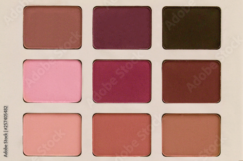 Multicolored cosmetic shadow palette close-up, single object without background