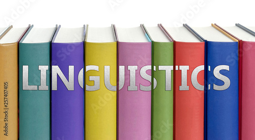 Foto Linguistics and books in a library - ideas of studying, learning and reading pic
