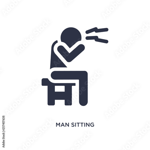 man sitting with headache icon on white background. Simple element illustration from behavior concept.