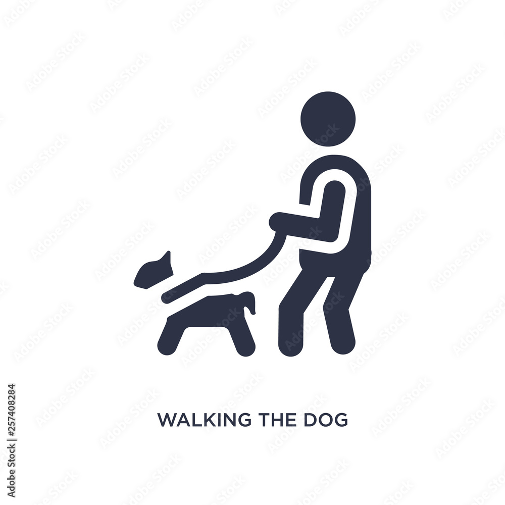 walking the dog icon on white background. Simple element illustration from behavior concept. walking the dog icon on white background. Simple element illustration from behavior concept.