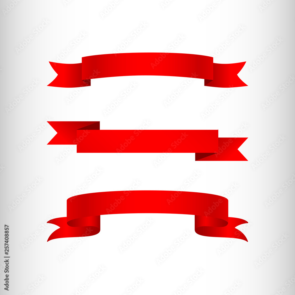 Red ribbons on a light background Isolated Element of design of advertising banners posters A set of ribbons for sales web shops business promotion Empty template Creative tag icon Vector