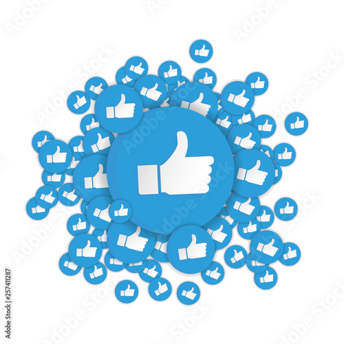 Blue hand likes signs on white background. Social Network emoticons illustration vector.