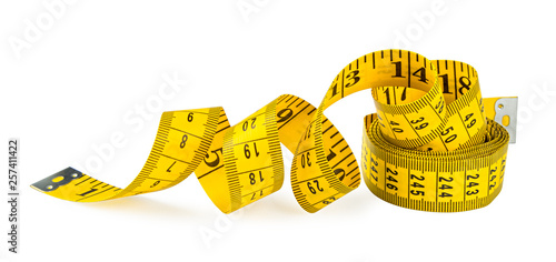 yellow isolated metric measuring tape on white background