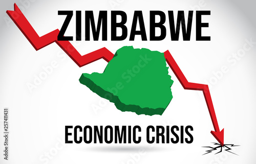 Zimbabwe Map Financial Crisis Economic Collapse Market Crash Global Meltdown Vector.