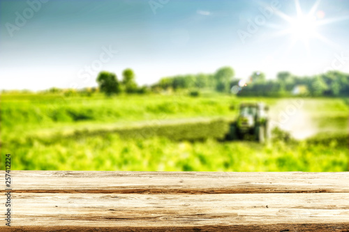 Desk of free space for your decoration and spring blurred background 