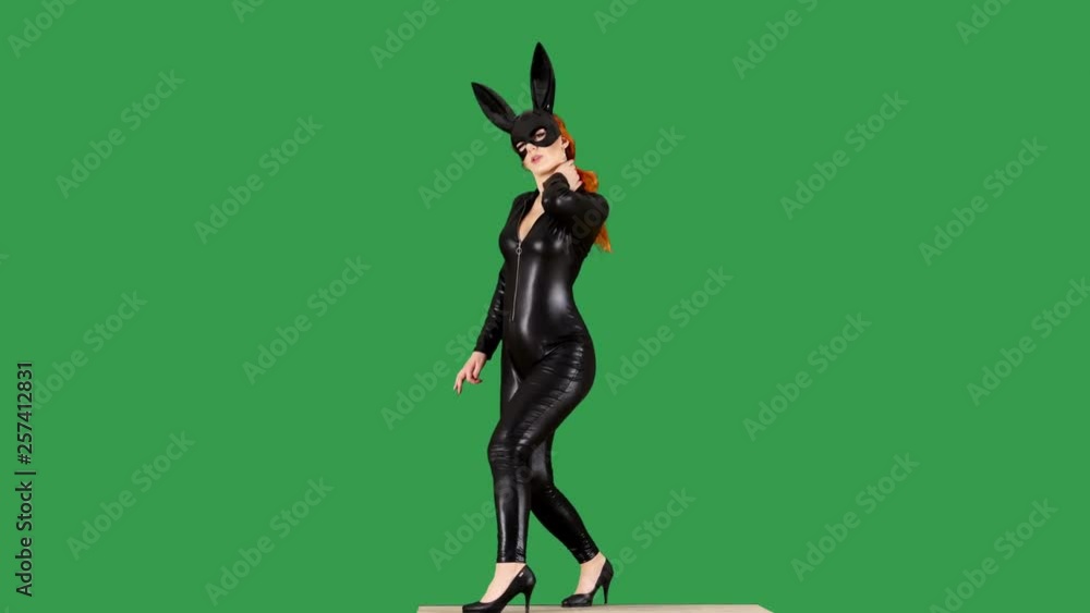 Dancing in Tight Leather Suit on Green Screen Dancing in Tight Leather Suit on Green Screen