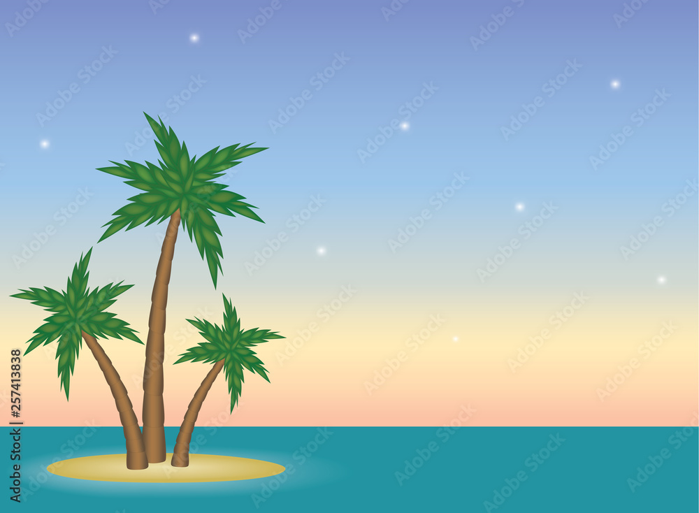 Small tropical island in the sea at sunset- Vector illustration background template