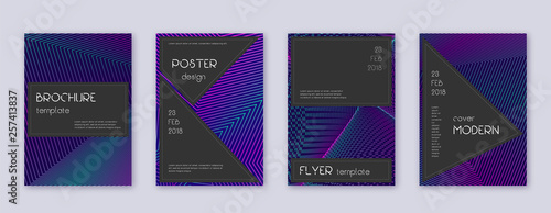 Black brochure design template set. Neon abstract 