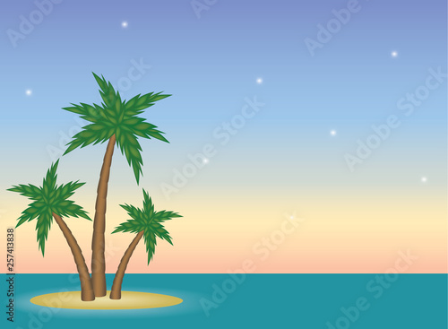 Small tropical island in the sea at sunset- Vector illustration background template