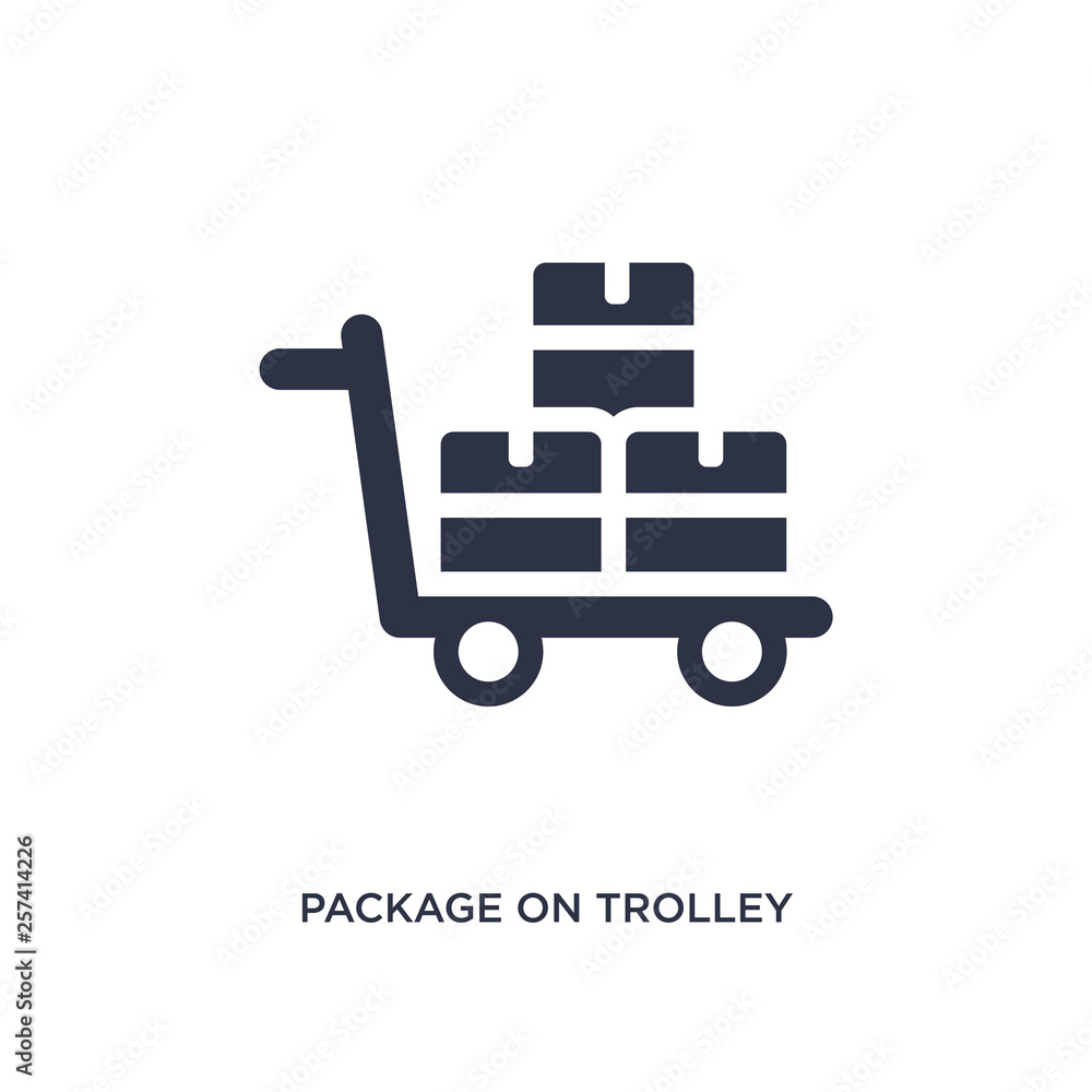 package on trolley icon on white background. Simple element illustration from delivery and logistics concept. package on trolley icon on white background. Simple element illustration from delivery and logistics concept.