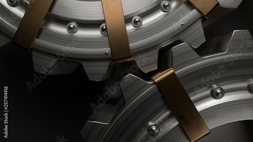 3d industrial background with metal cogwheels. Abstract metal illustration.