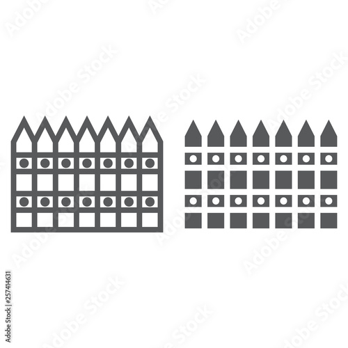 Fence line and glyph icon, decor and gardening, barrier sign, vector graphics, a linear pattern on a white background.