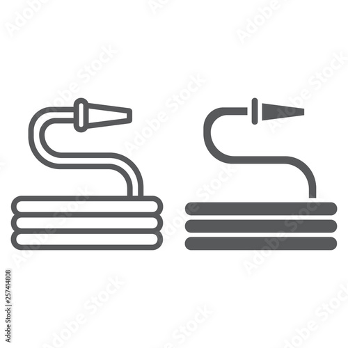 Garden hose line and glyph icon, tool and irrigation, sprinkler sign, vector graphics, a linear pattern on a white background.