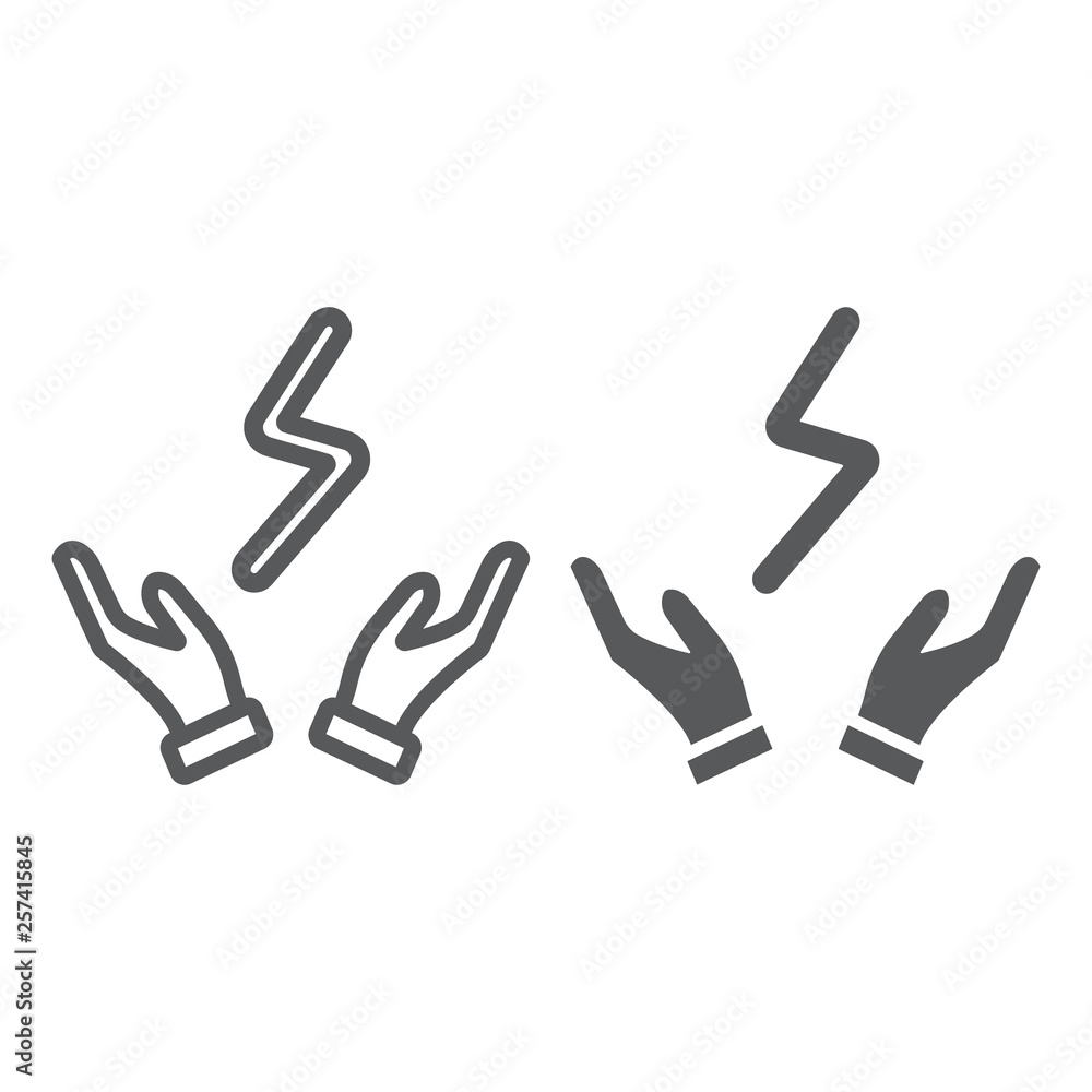 Bolt in hands line and glyph icon, electric and power, lightning sign, vector graphics, a linear pattern on a white background. Bolt in hands line and glyph icon, electric and power, lightning sign, vector graphics, a linear pattern on a white background.