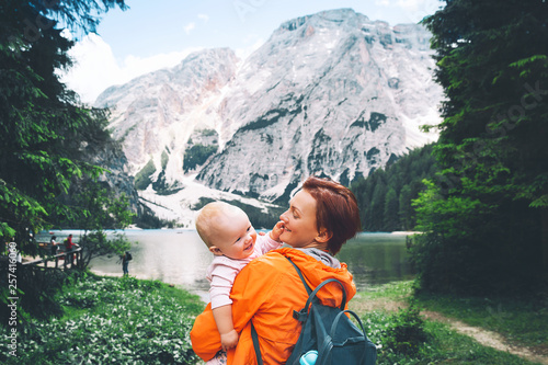 Travel on Braies Lake (Lago Di Braies) in Dolomites, Italy, Europe. photo