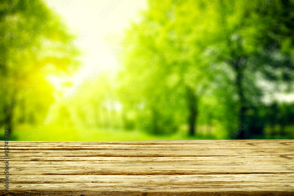 Desk of free space for your decoration and spring blurred background Desk of free space for your decoration and spring blurred background