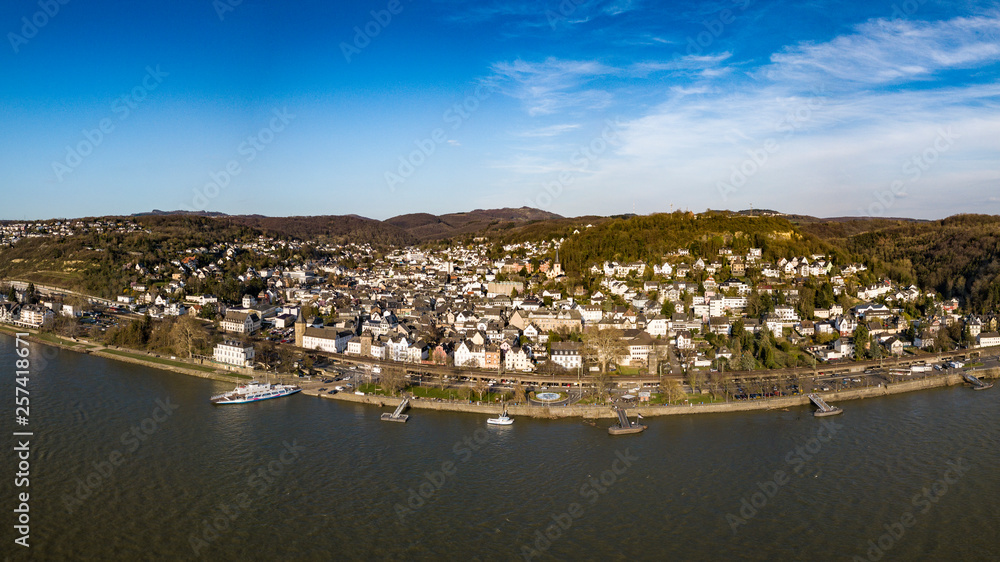 The city of Linz am Rhein from above / Rhineland Palatinate, Germany