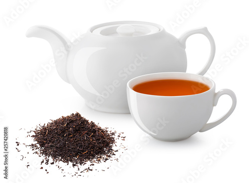 teapot mug white tea isolated on white
